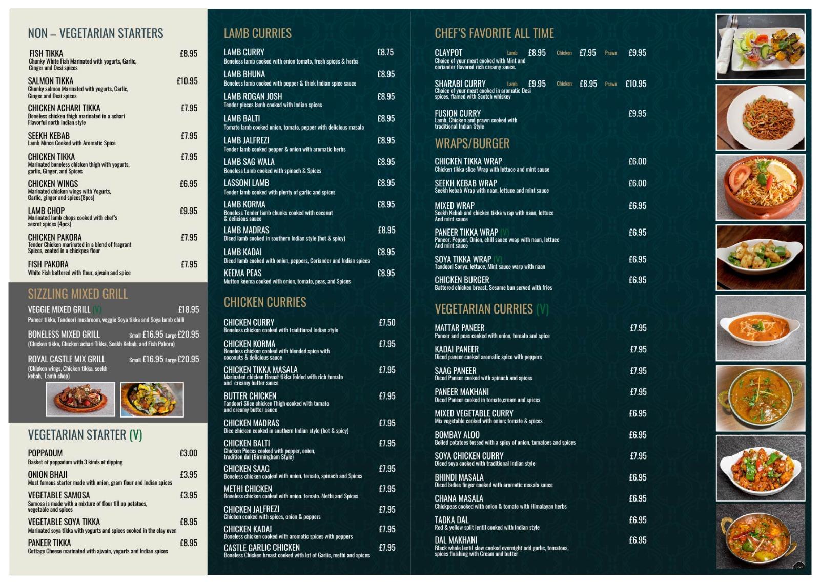 Full menu, back side