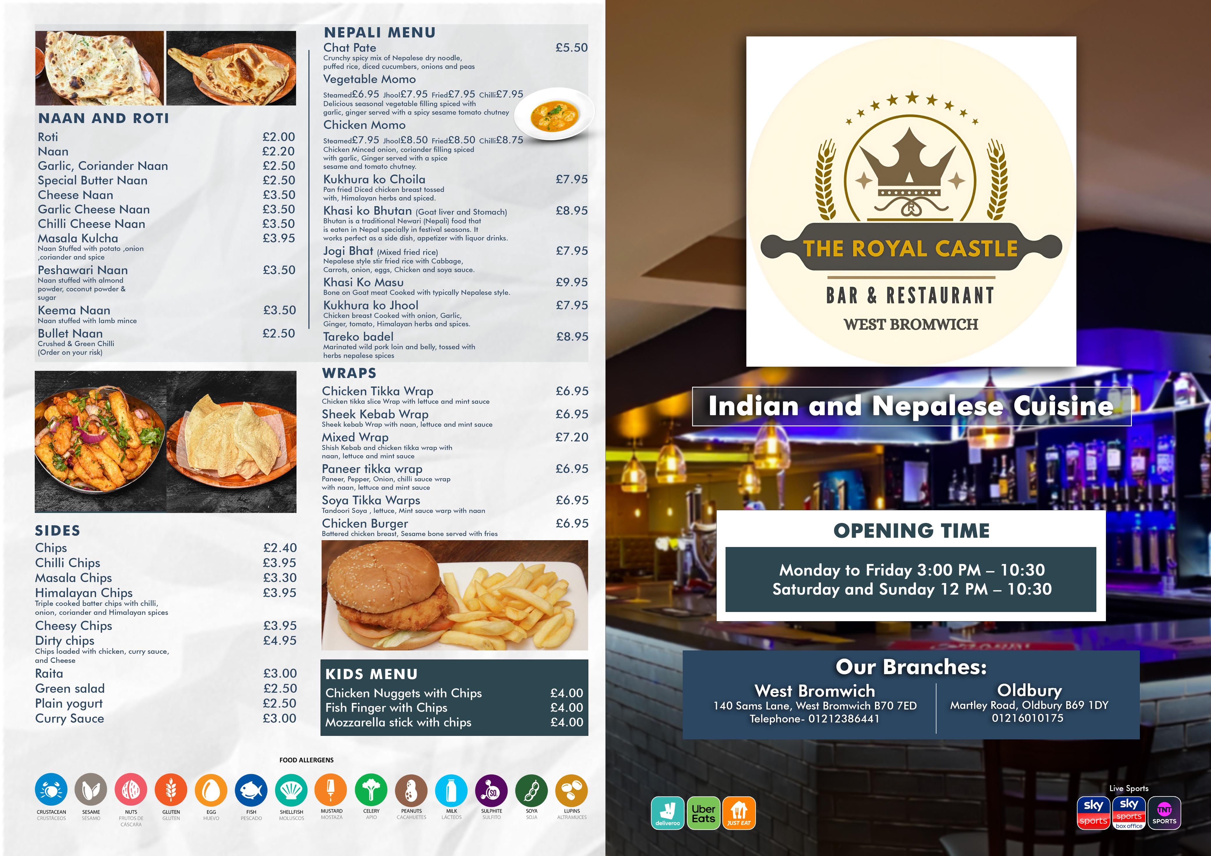 Full menu, front side